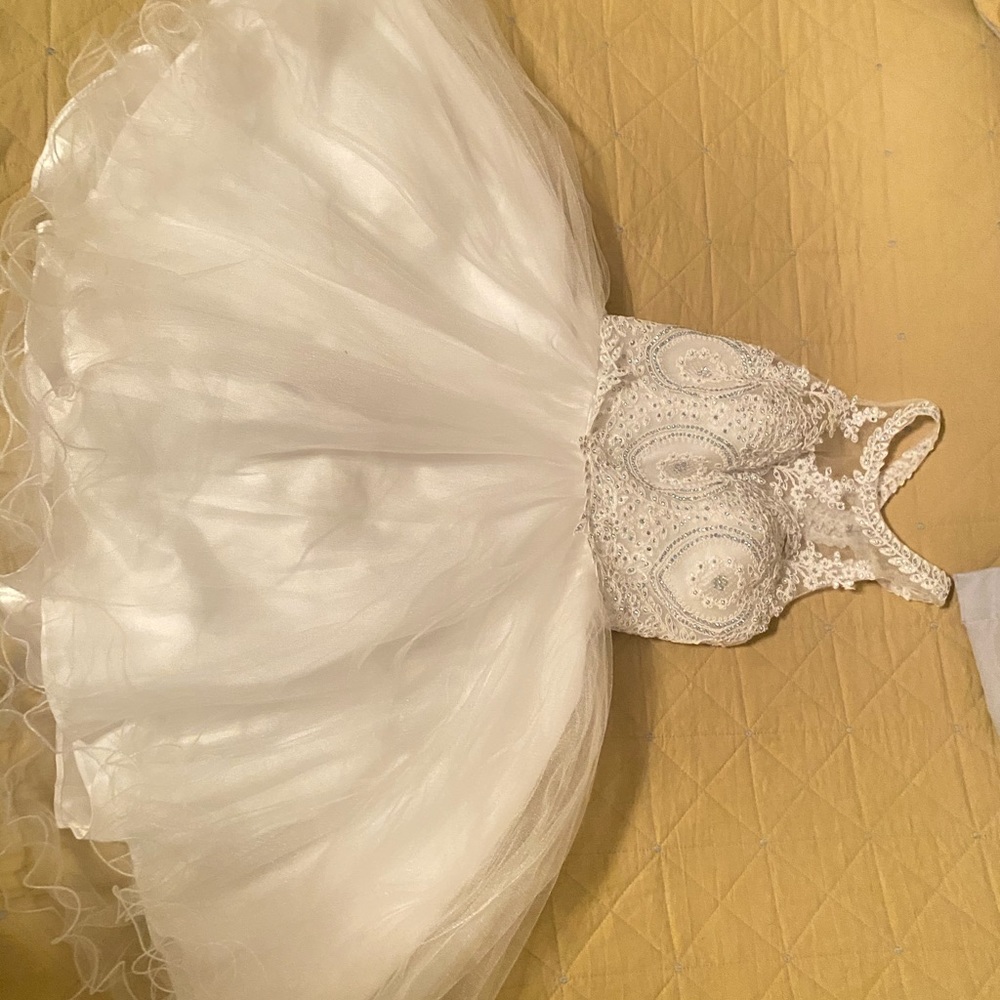short white fluffy dress with rhinestones